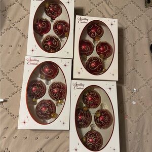 Sparkling Creations Vintage Red and Gold Glass Holiday Ornaments 4 boxes